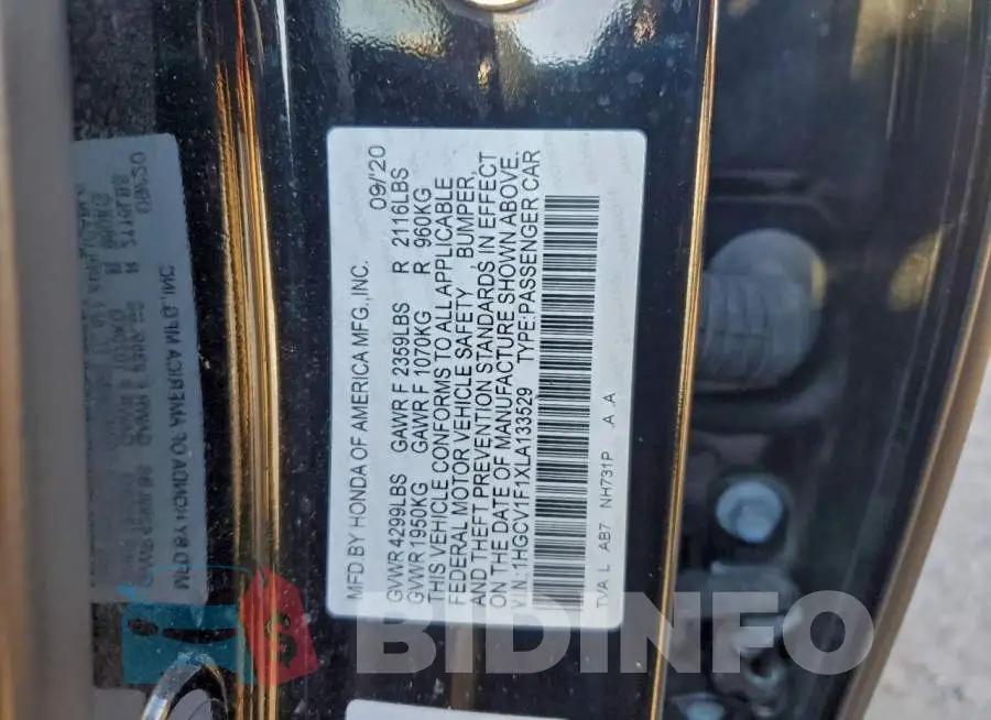 1HGCV1F1XLA133529 Photo# 12