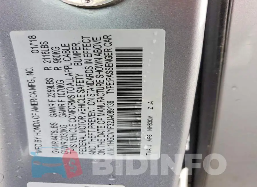 1HGCV1F32JA089136 Photo# 13
