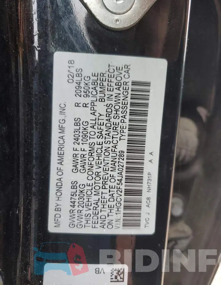 1HGCV2F54JA027289 Photo# 12