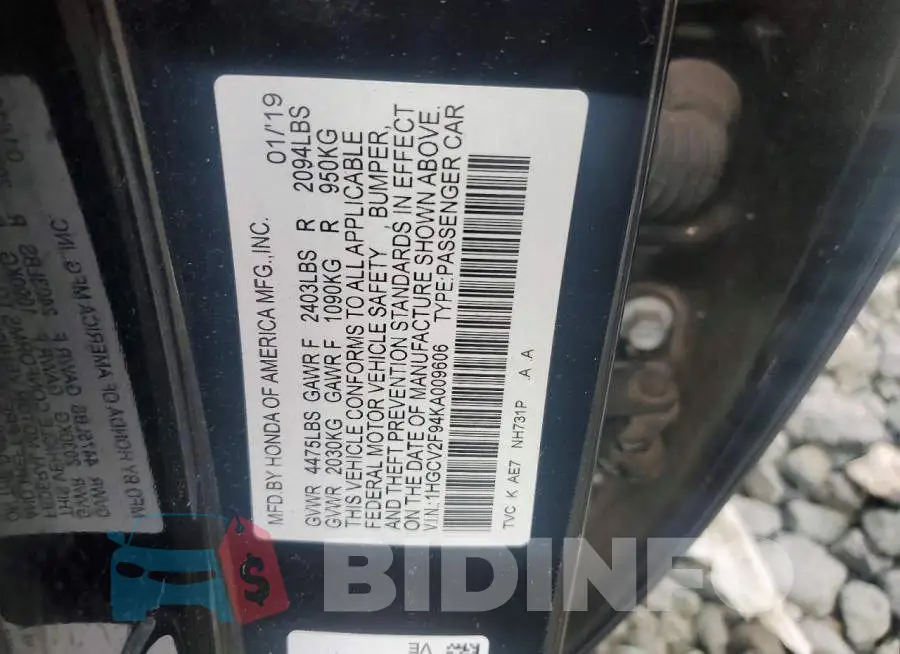 1HGCV2F94KA009606 Photo# 12