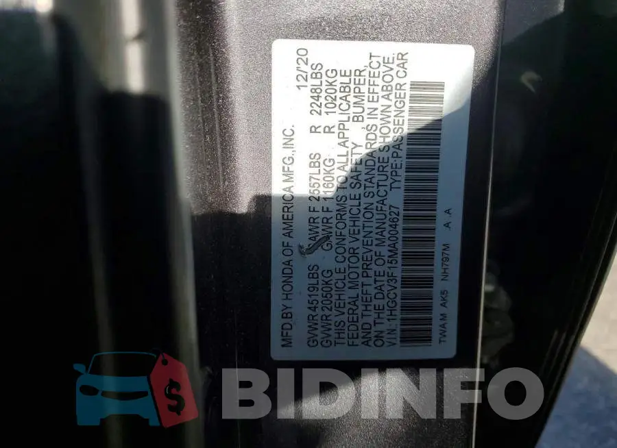 1HGCV3F15MA004627 Photo# 12