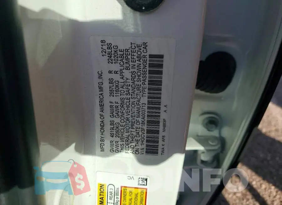 1HGCV3F18KA003713 Photo# 12