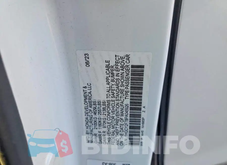 1HGCY2F78PA045926 Photo# 13