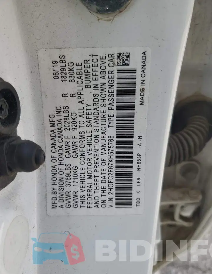 2HGFC2F67KH575768 Photo# 12