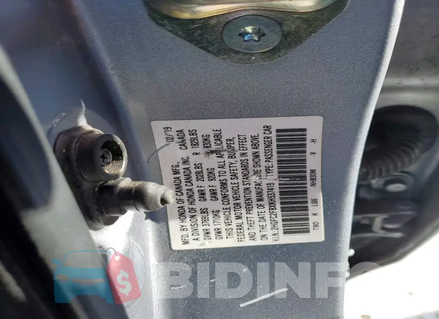 2HGFC2F8XKH537419 Photo# 12