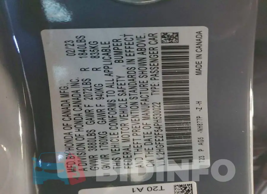 2HGFE2F54PH530022 Photo# 12