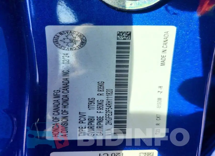 2HGFE2F54RH111820 Photo# 12