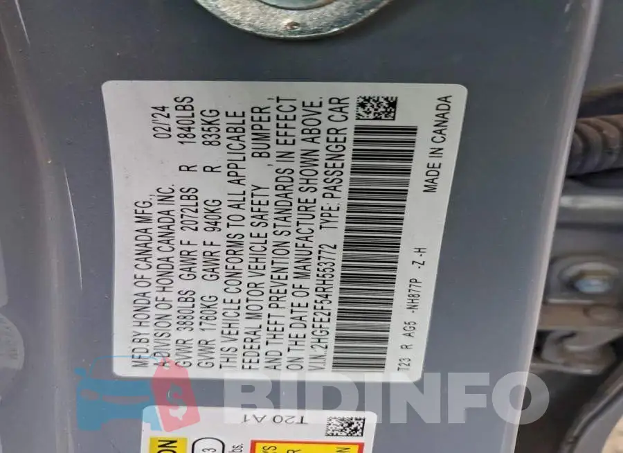 2HGFE2F54RH553772 Photo# 12