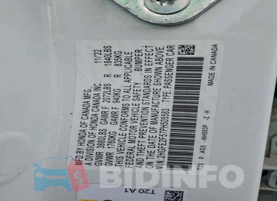 2HGFE2F57PH505583 Photo# 12