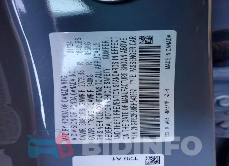 2HGFE2F58RH543892 Photo# 12