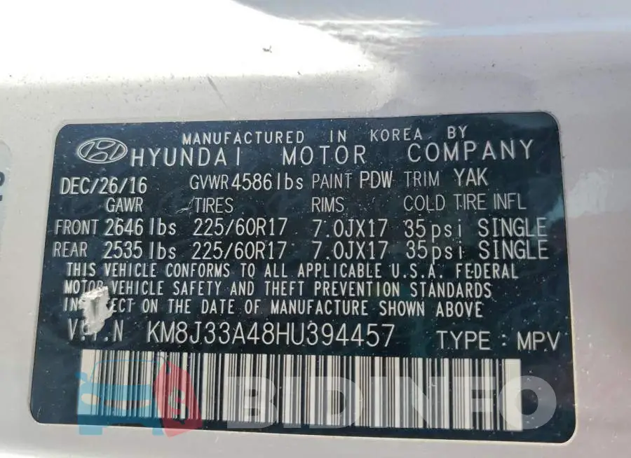 KM8J33A48HU394457 Photo# 13