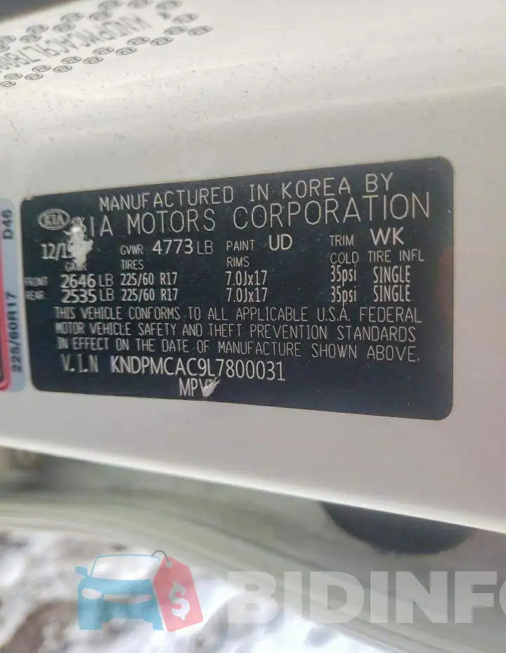 KNDPMCAC9L7800031 Photo# 12