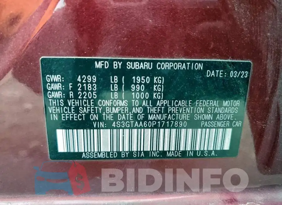4S3GTAA60P1717890 Photo# 12