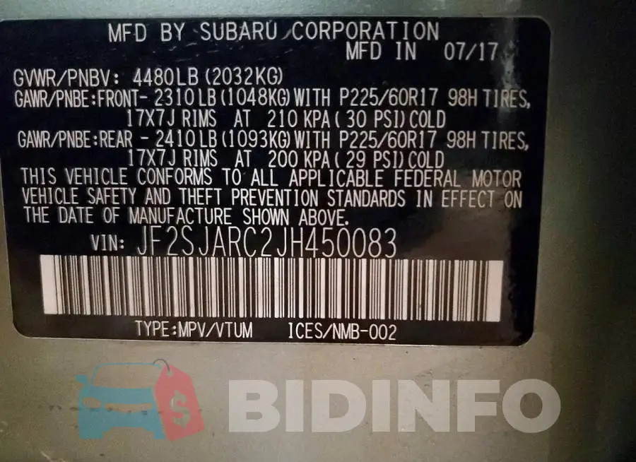 JF2SJARC2JH450083 Photo# 12