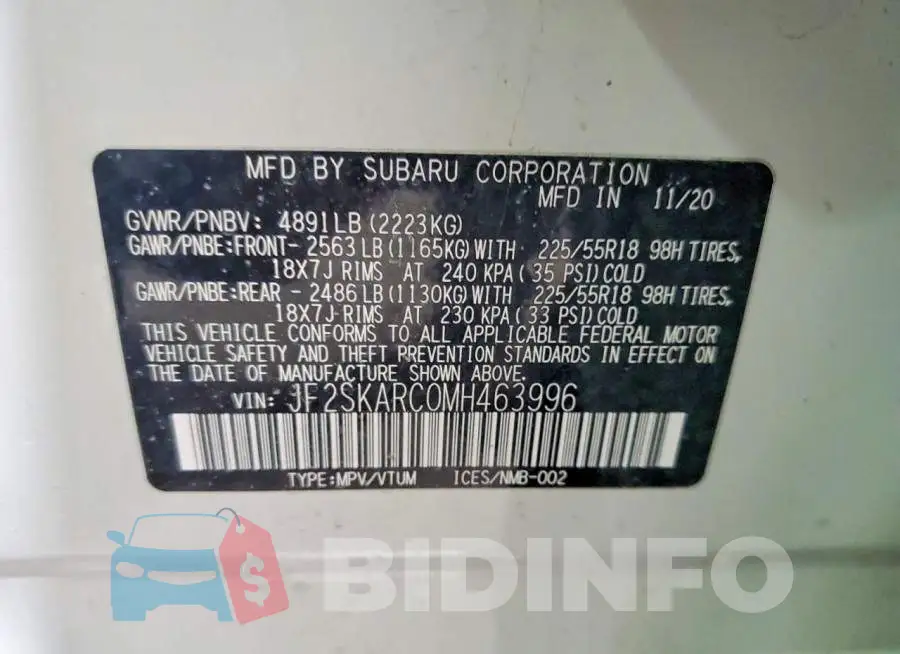 JF2SKARC0MH463996 Photo# 13