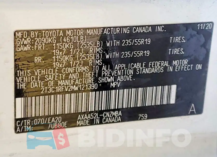 2T3C1RFV2MW121390 Photo# 13