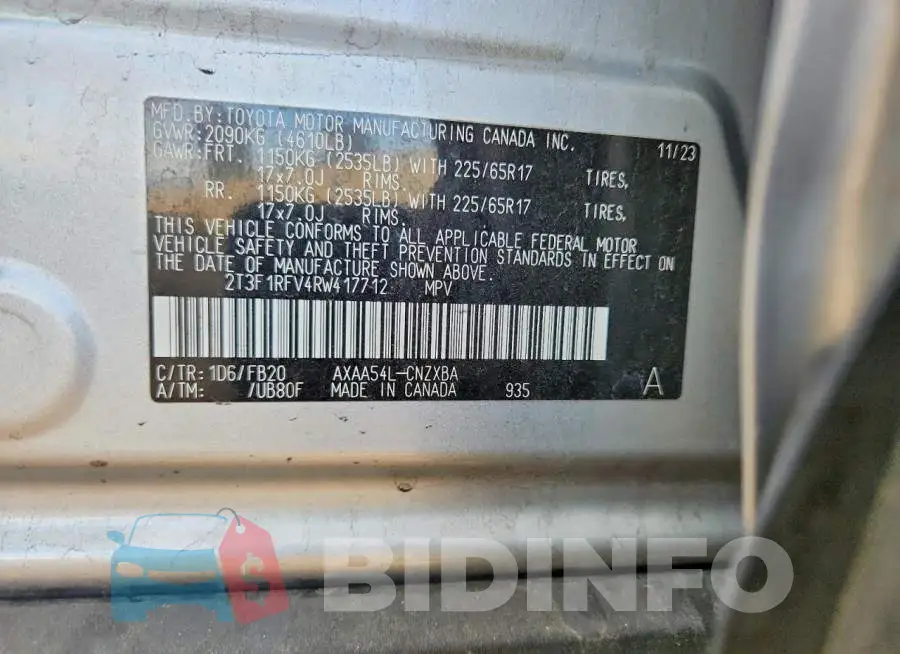 2T3F1RFV4RW417712 Photo# 13