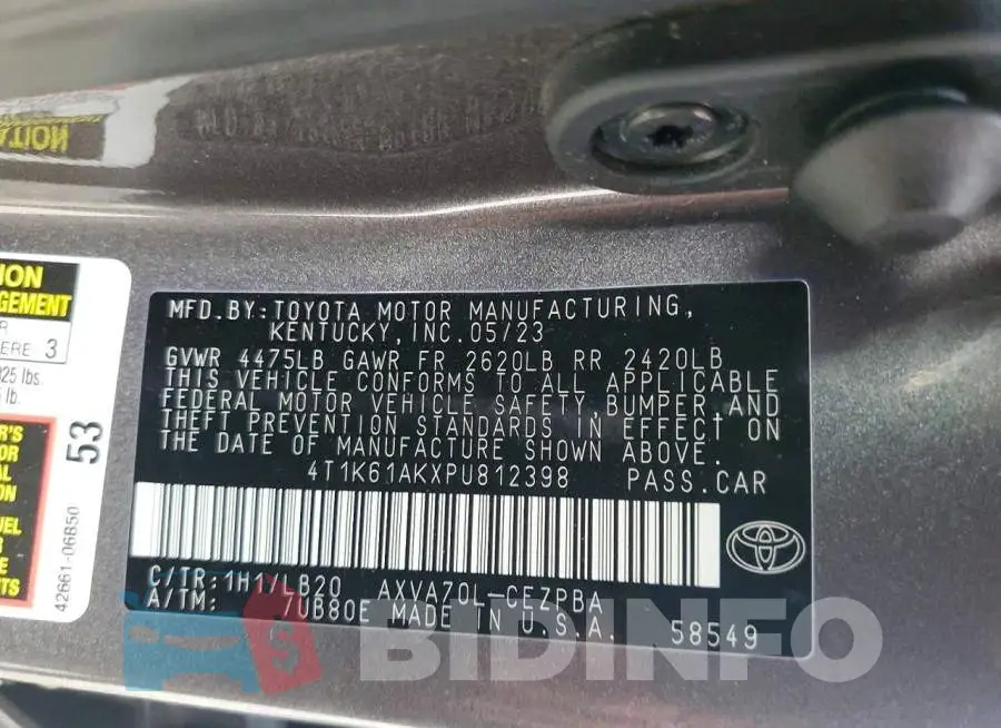 4T1K61AKXPU812398 Photo# 12