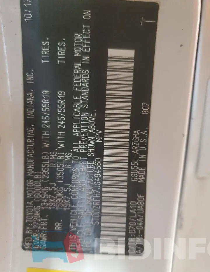5TDDZRFH7JS494560 Photo# 13