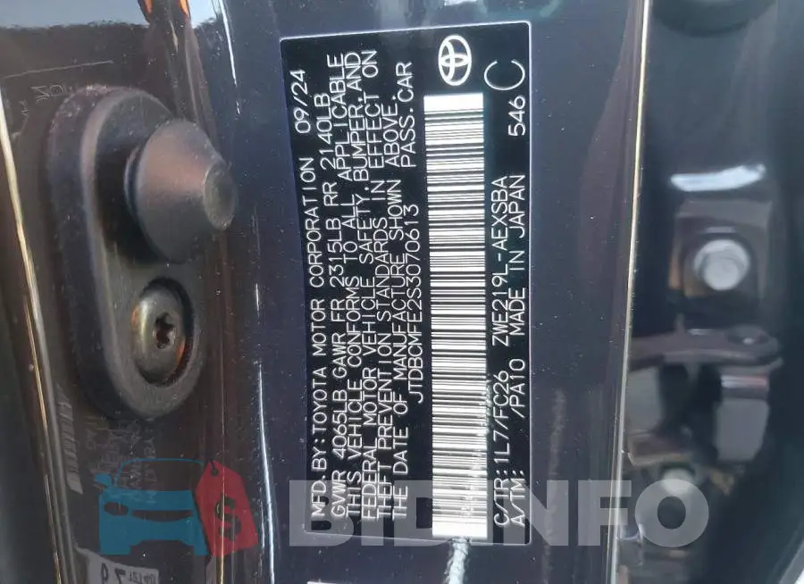 JTDBCMFE2S3070613 Photo# 12