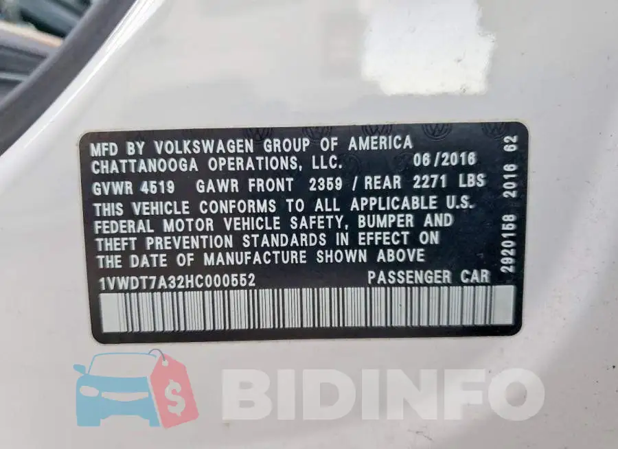 1VWDT7A32HC000552 Photo# 12