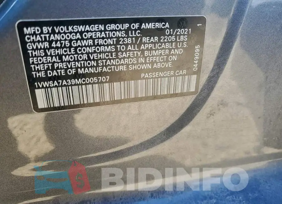1VWSA7A39MC005707 Photo# 13
