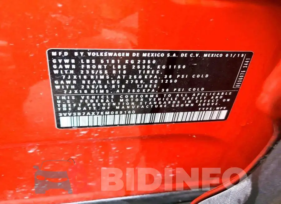 3VV3B7AX7KM089160 Photo# 13