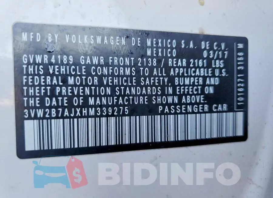 3VW2B7AJXHM339275 Photo# 12