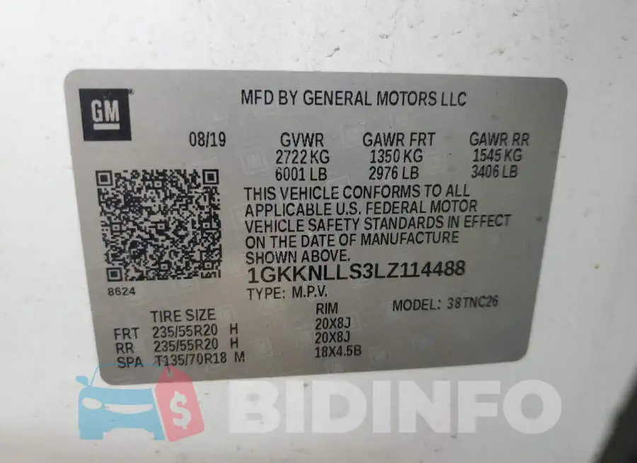 1GKKNLLS3LZ114488 Photo# 13