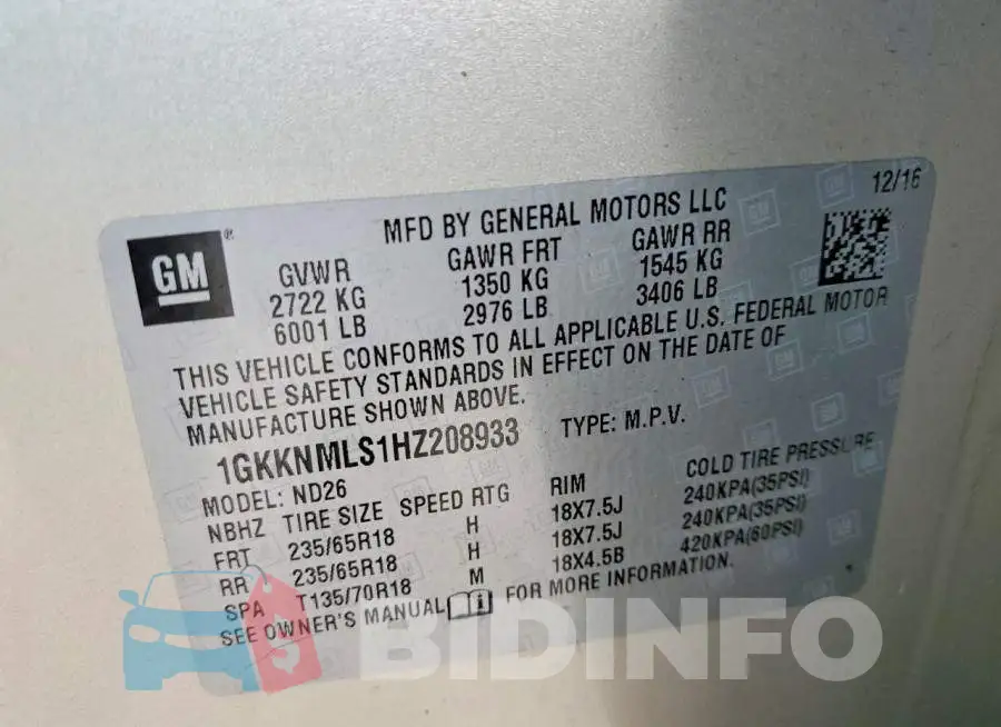 1GKKNMLS1HZ208933 Photo# 13