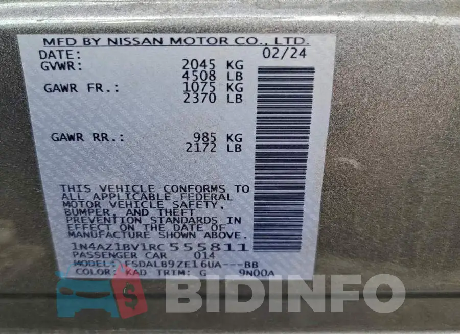 1N4AZ1BV1RC555811 Photo# 13