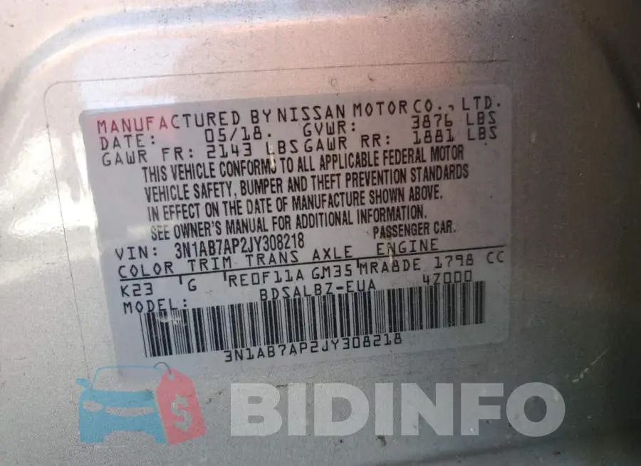 3N1AB7AP2JY308218 Photo# 12