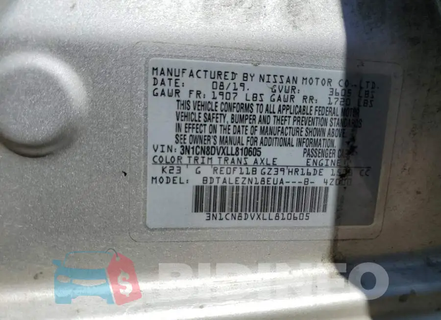 3N1CN8DVXLL810605 Photo# 13
