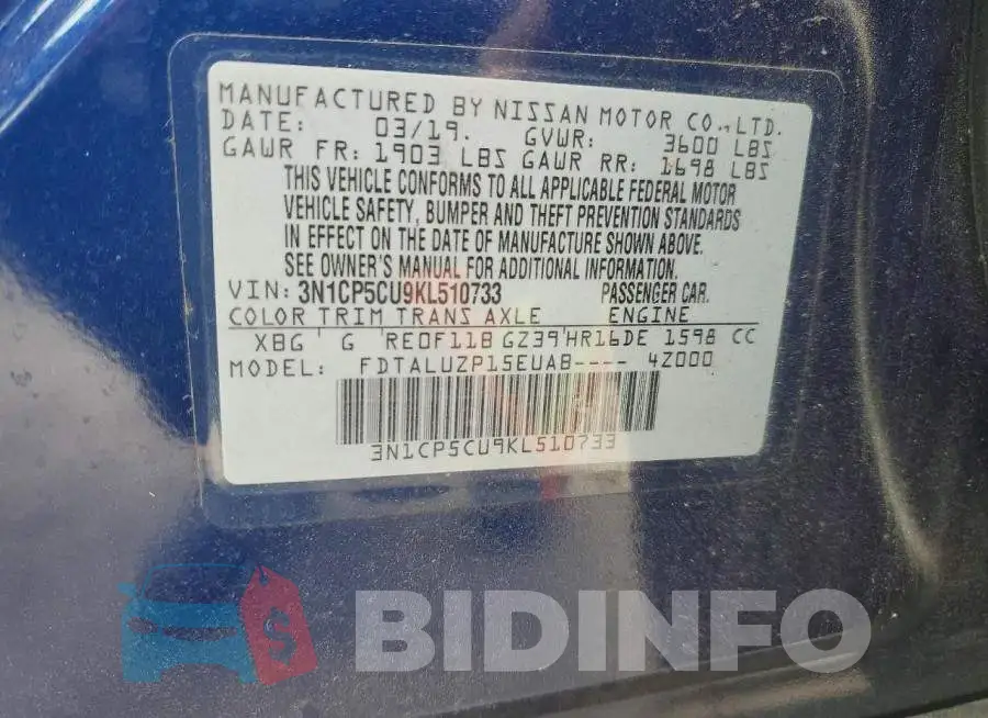 3N1CP5CU9KL510733 Photo# 13