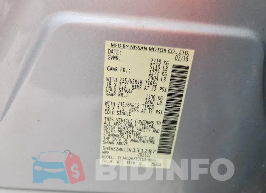 5N1AZ2MG1JN131287 Photo# 13