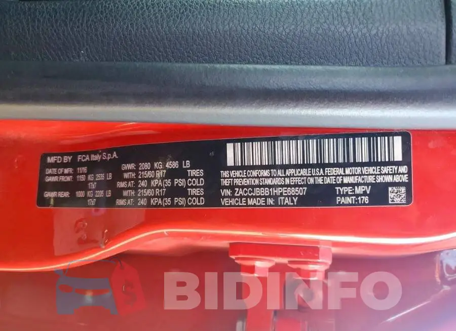 ZACCJBBB1HPE68507 Photo# 13