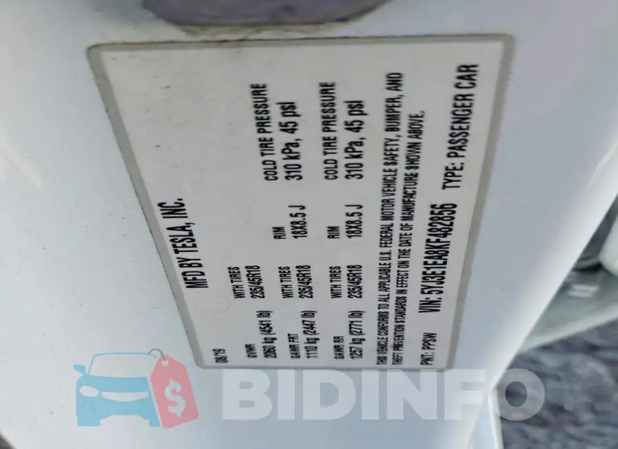 5YJ3E1EA8KF482856 Photo# 12
