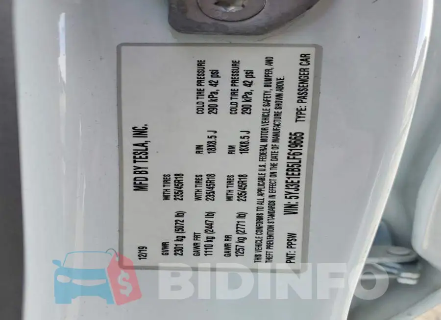5YJ3E1EB5LF619665 Photo# 12