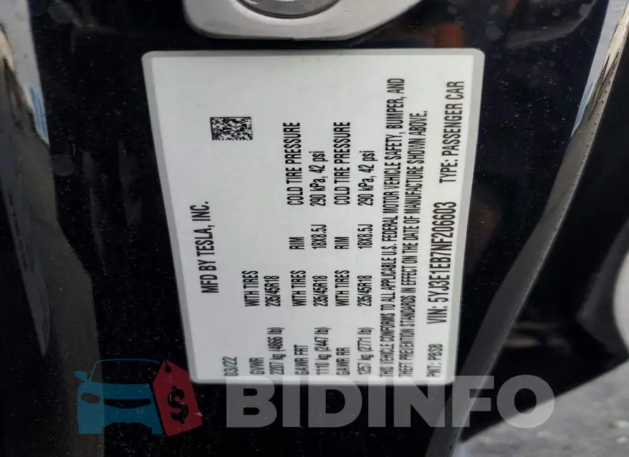 5YJ3E1EB7NF206603 Photo# 12
