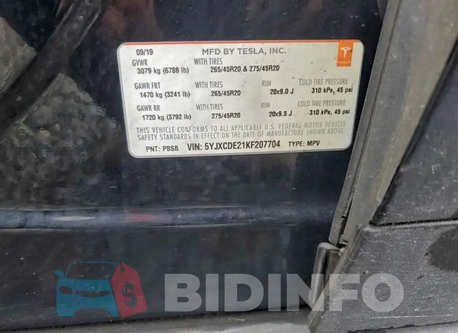 5YJXCDE21KF207704 Photo# 13