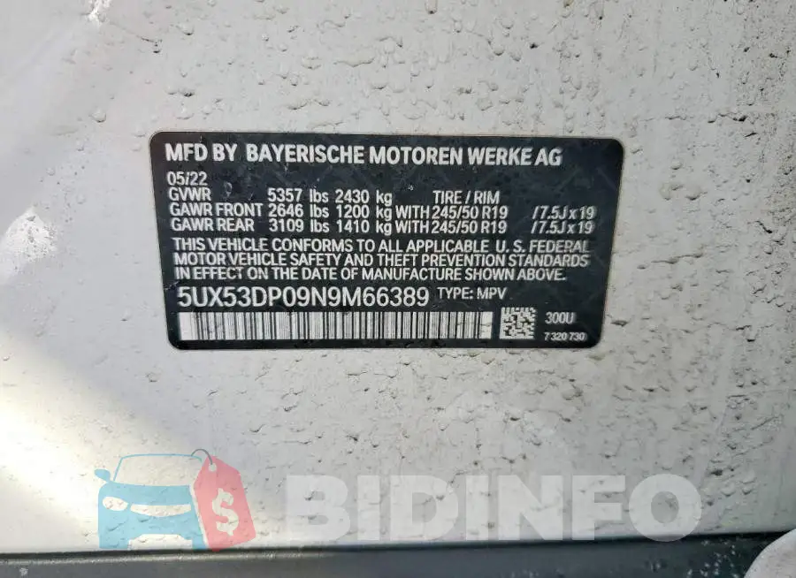 5UX53DP09N9M66389 Photo# 13