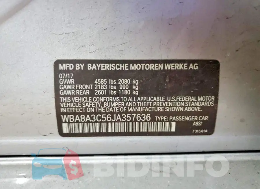 WBA8A3C56JA357636 Photo# 12