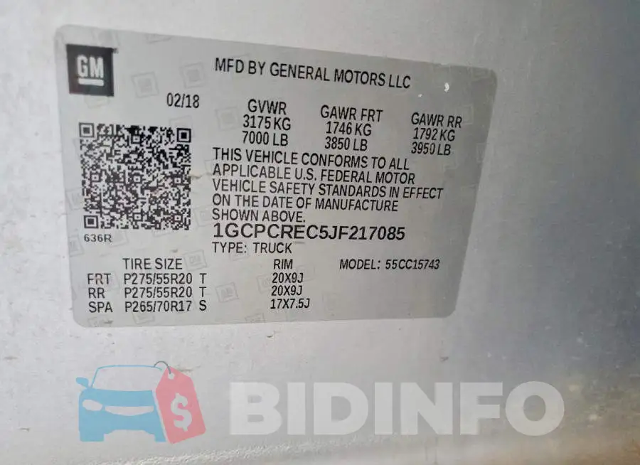 1GCPCREC5JF217085 Photo# 13