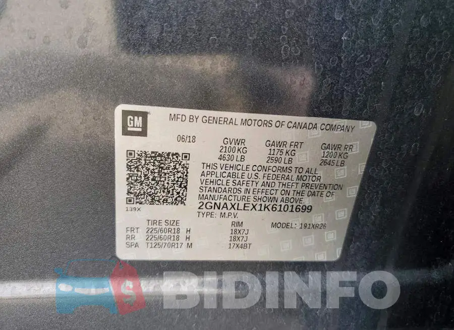 2GNAXLEX1K6101699 Photo# 13