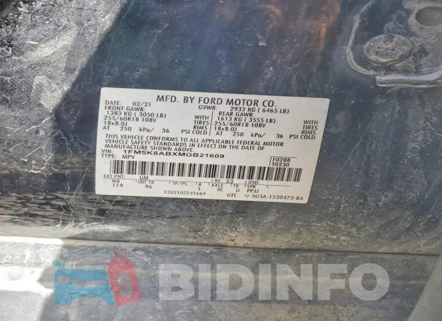 1FM5K8ABXMGB21609 Photo# 12