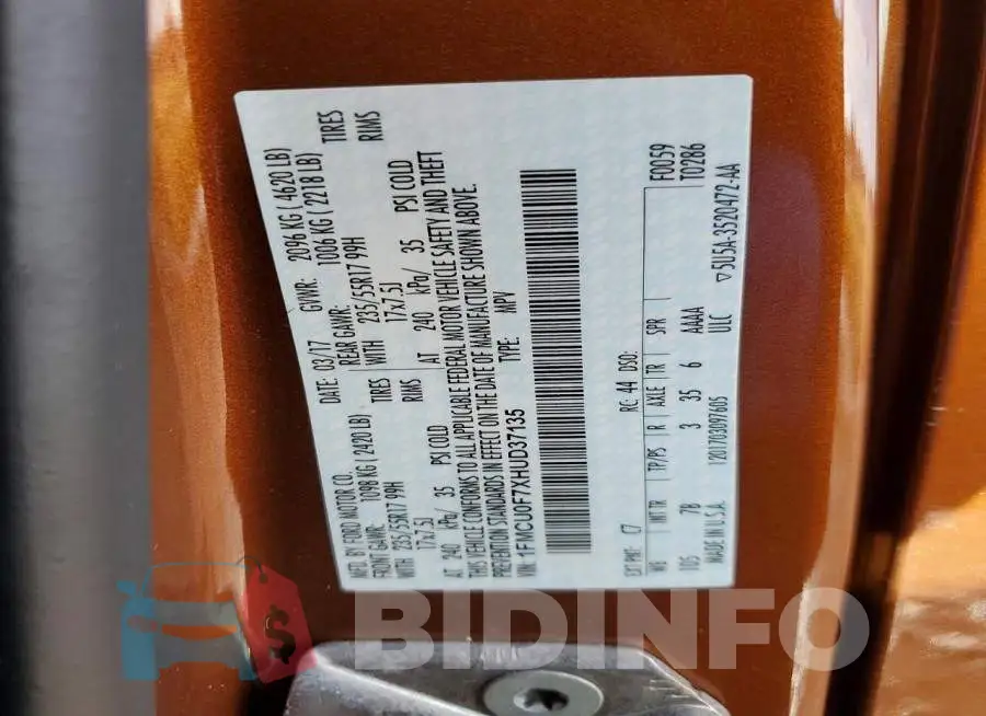 1FMCU0F7XHUD37135 Photo# 13