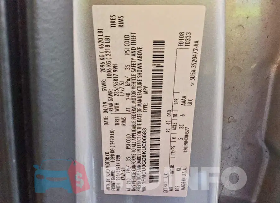 1FMCU0GD6KUC06683 Photo# 13
