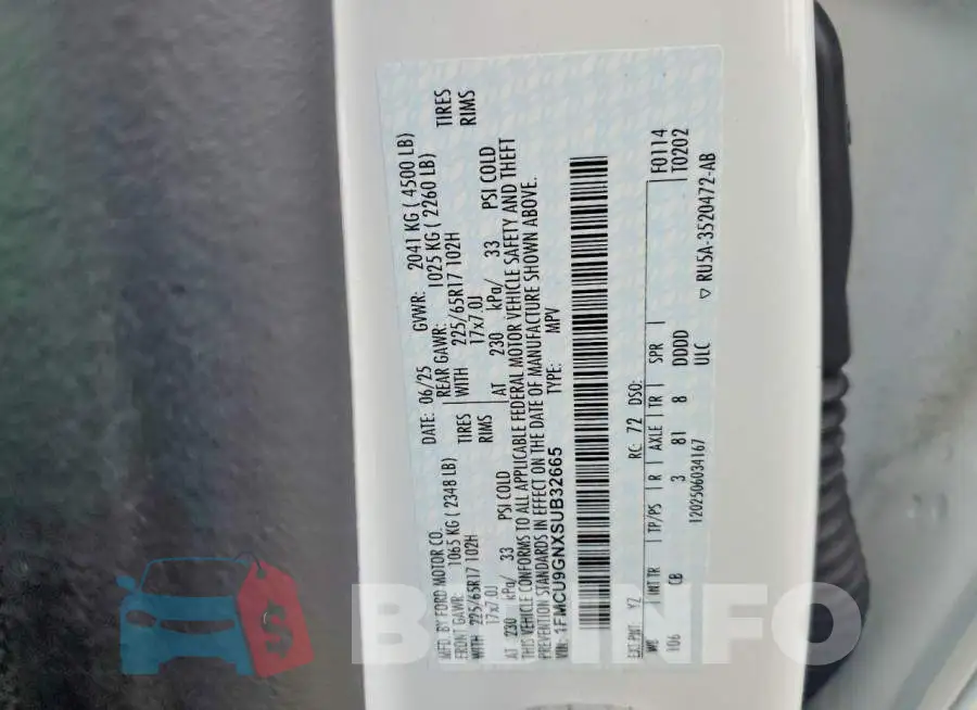 1FMCU9GNXSUB32665 Photo# 12