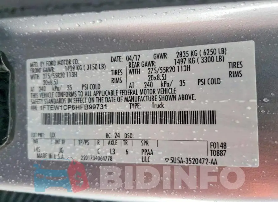 1FTEW1CP6HFB99731 Photo# 13