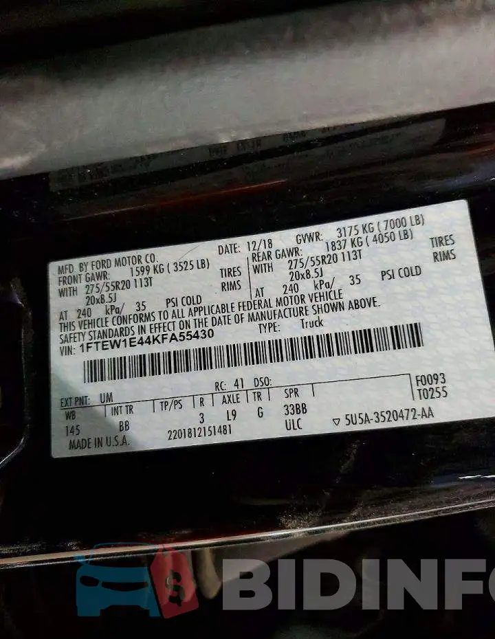 1FTEW1E44KFA55430 Photo# 12
